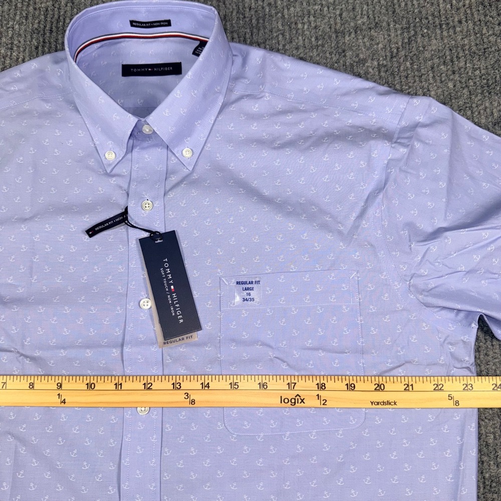 Tommy Hilfiger Mens Regular Fit Non-Iron Anchor Print Shirt Blue Large 16 34/35 - Picture 5 of 9